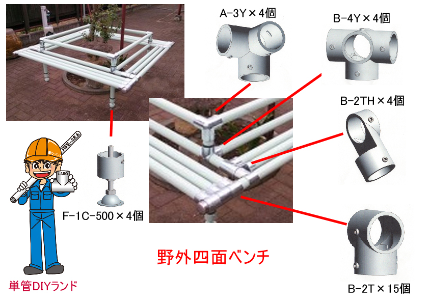 野外パイプ四面ベンチ 単管パイプdiy工作 Labo ラボ 継手金具ジョイント直販 Tankan Tv 単管パイプ のdiy向け 技術者向けの情報なら単管diyランド