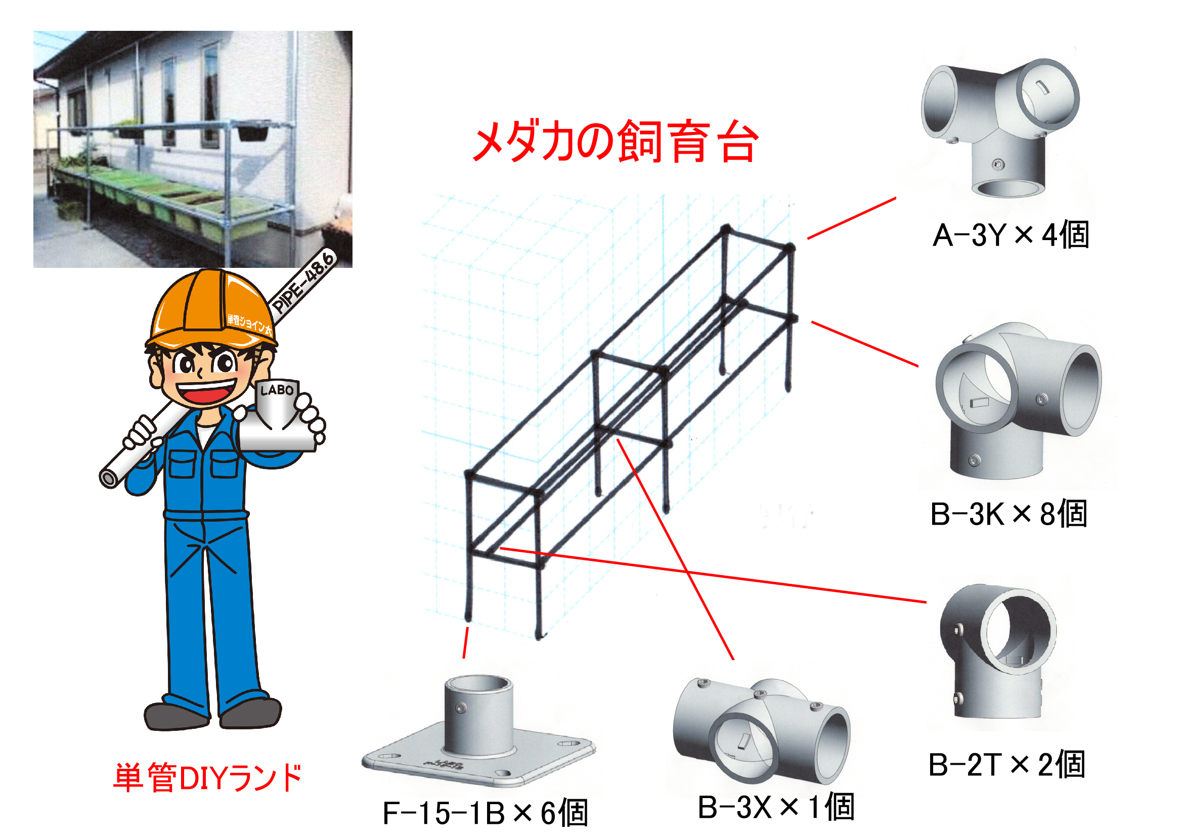 メダカの単管パイプ飼育台 LABO(ラボ)継手金具ジョイントShop tankan