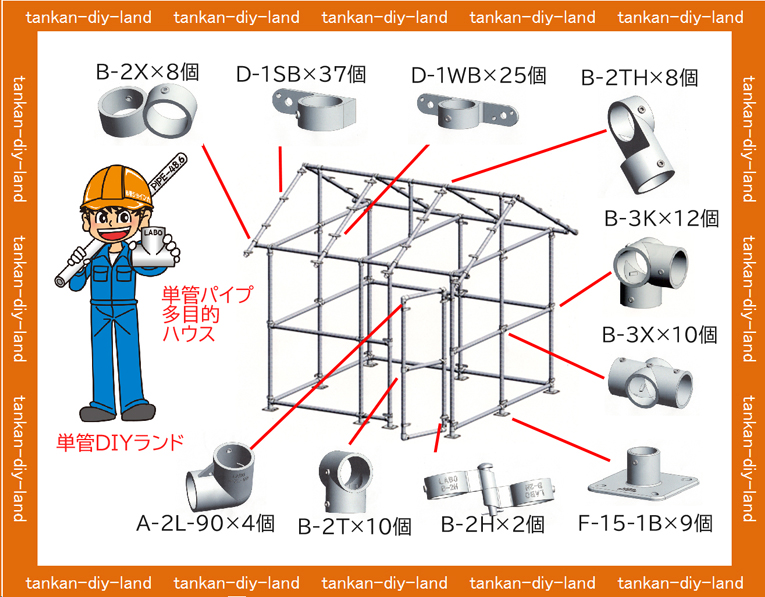 単管パイプdiy ハウス 小屋 自転車置き場 車庫 アイソメ立体図35サンプル 単管パイプのdiy向け 技術者向けの情報なら単管diyランド