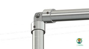 手すり上部、端末ボルト止め金具(D-1E)の水抜き穴は下に設置
