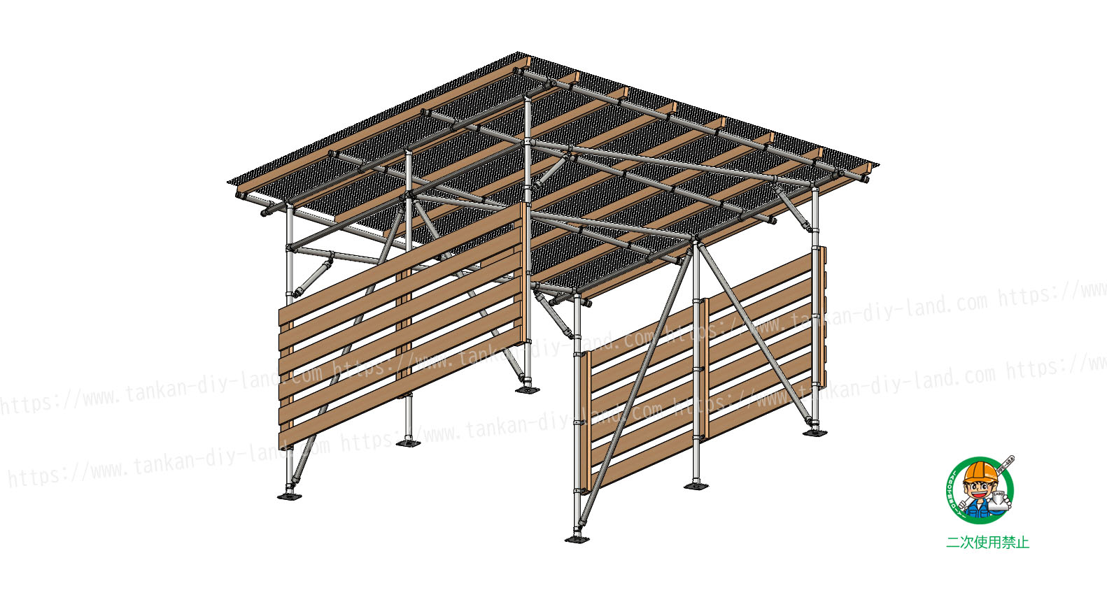 スッキリデザインのｌａｂｏ金具で 簡単 に作る 片流れ屋根の カーポート 小屋 6 単管パイプで作る 単管パイプのdiy向け 技術者向けの情報なら単管diyランド