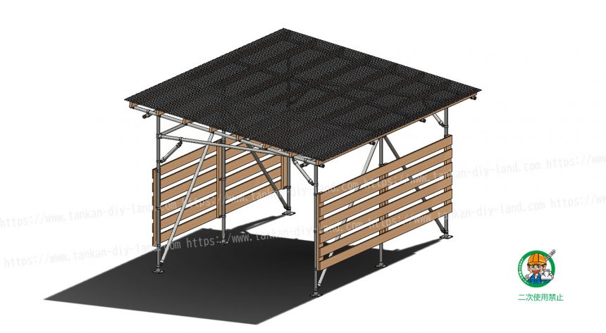 スッキリデザインのｌａｂｏ金具で 簡単 に作る 片流れ屋根の カーポート 小屋 6 単管パイプで作る 単管パイプ のdiy向け 技術者向けの情報なら単管diyランド