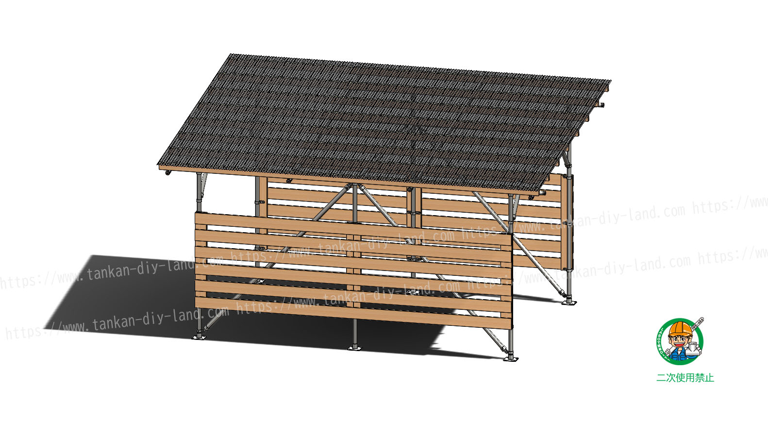 スッキリデザインのｌａｂｏ金具で 簡単 に作る 片流れ屋根の カーポート 小屋 6 単管パイプで作る 単管パイプのdiy向け 技術者向けの情報なら単管diyランド