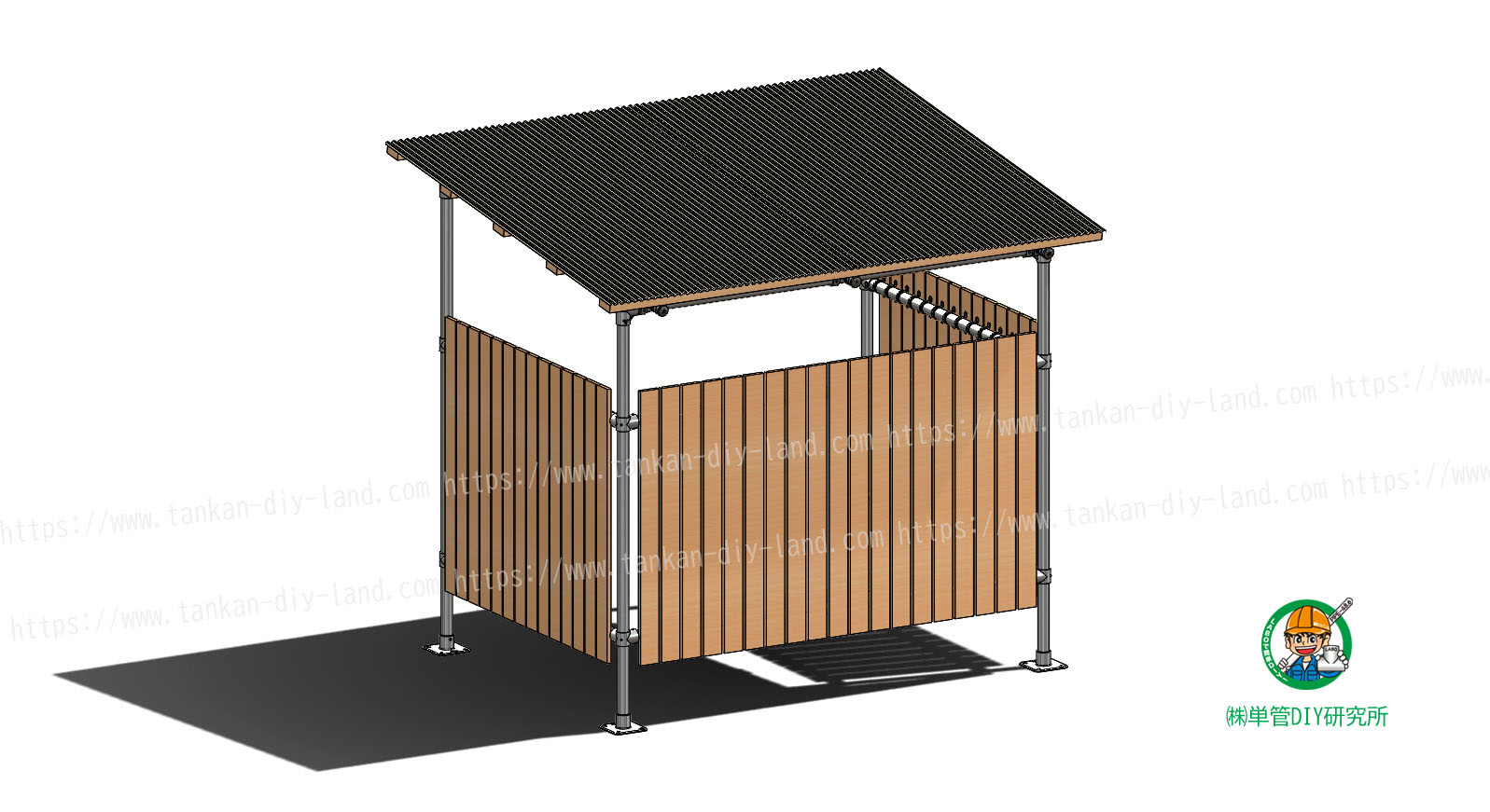 バラした図で分かりやすい 組立方法の参考図 追加しました ｌａｂｏ金具で作る 物置 自転車置き場 小屋 5 単管パイプで作る 単管パイプのdiy向け 技術者向けの情報なら単管diyランド