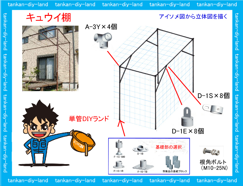 単管パイプ 皆様の工作物 立体アイソメ 図で解説と金具の種類と数量 213作品集 直販サイト 単管パイプのdiy向け 技術者向けの情報なら単管diy ランド