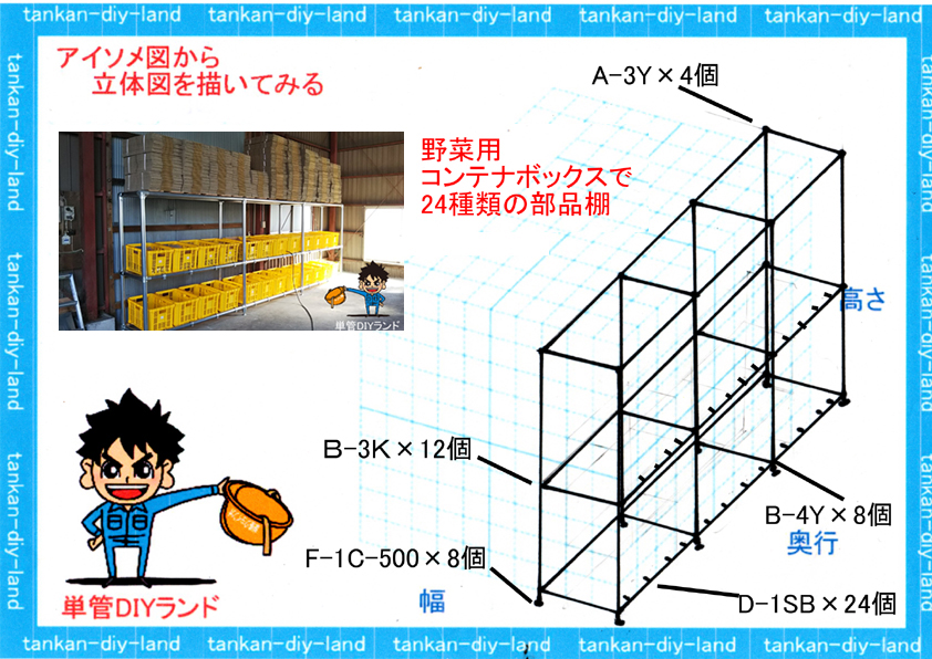 パイプ工作品を アイソメ立体図で400画像分解 Diyのお手伝い Labo通販 Tankan Tv 単管パイプのdiy 向け 技術者向けの情報なら単管diyランド