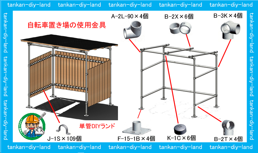 単管パイプ 場所に合わせた 自転車置き場のdiy Labo ラボ クランプ直販サイト 単管パイプのdiy向け 技術者向けの情報なら単管diyランド